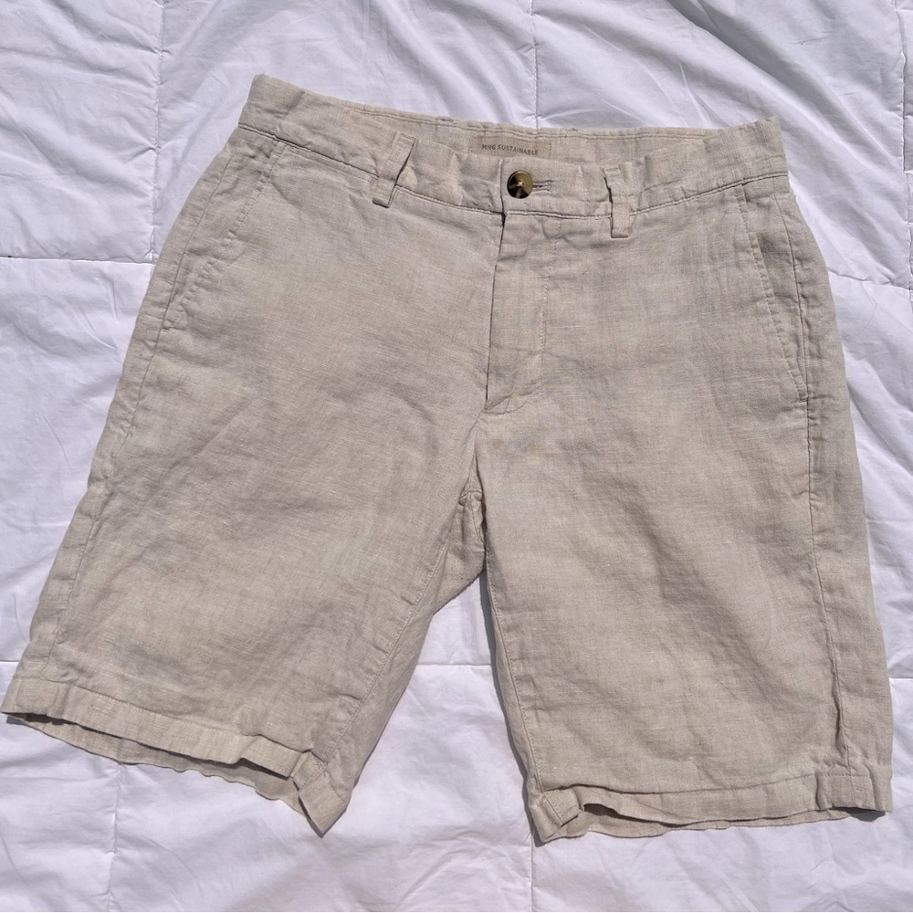 Mango | Women's Tan Linen Bermuda Shorts Size EU 38 or Small